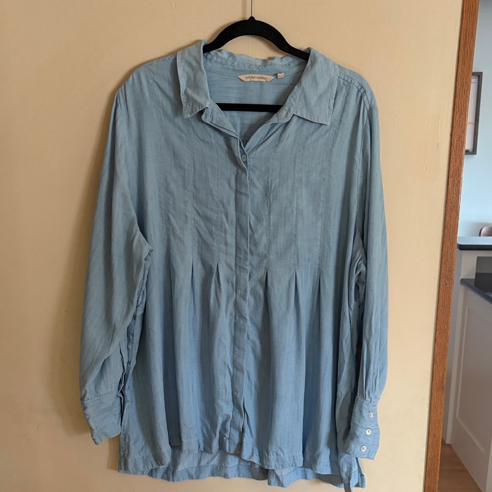 Soft Surroundings Chambray Button Down Tunic Styl… - image 1